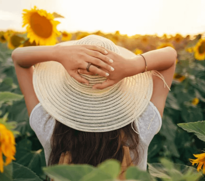 Relaxing and relieved in a flower field